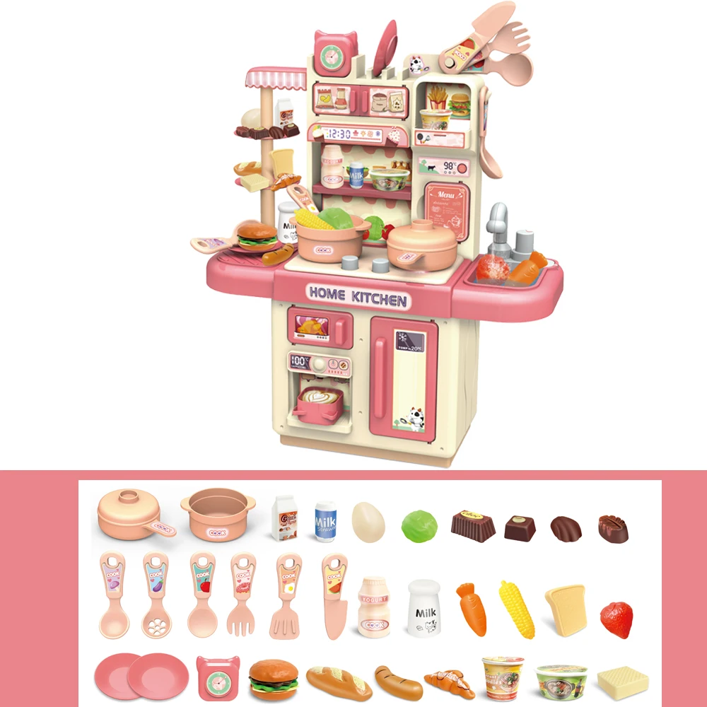 Hot selling product Kids Cooking Play Set with light pretend play cooking game spray children Miniature kitchen toy Juguetes