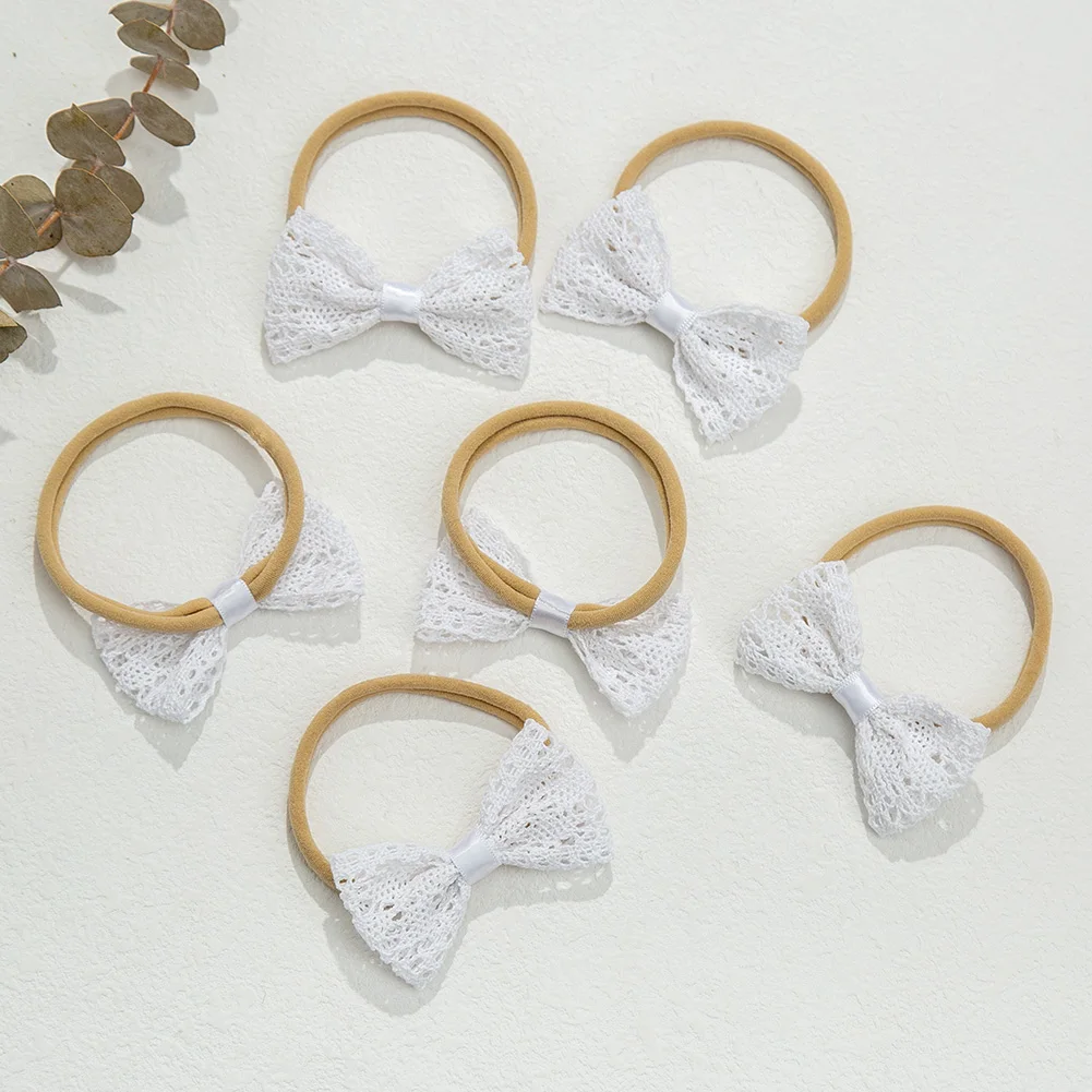 High Quality Girls Lace Bow Hairband Plain Color Crocheted Cotton Headband Baby Birth Gift Hair Accessories