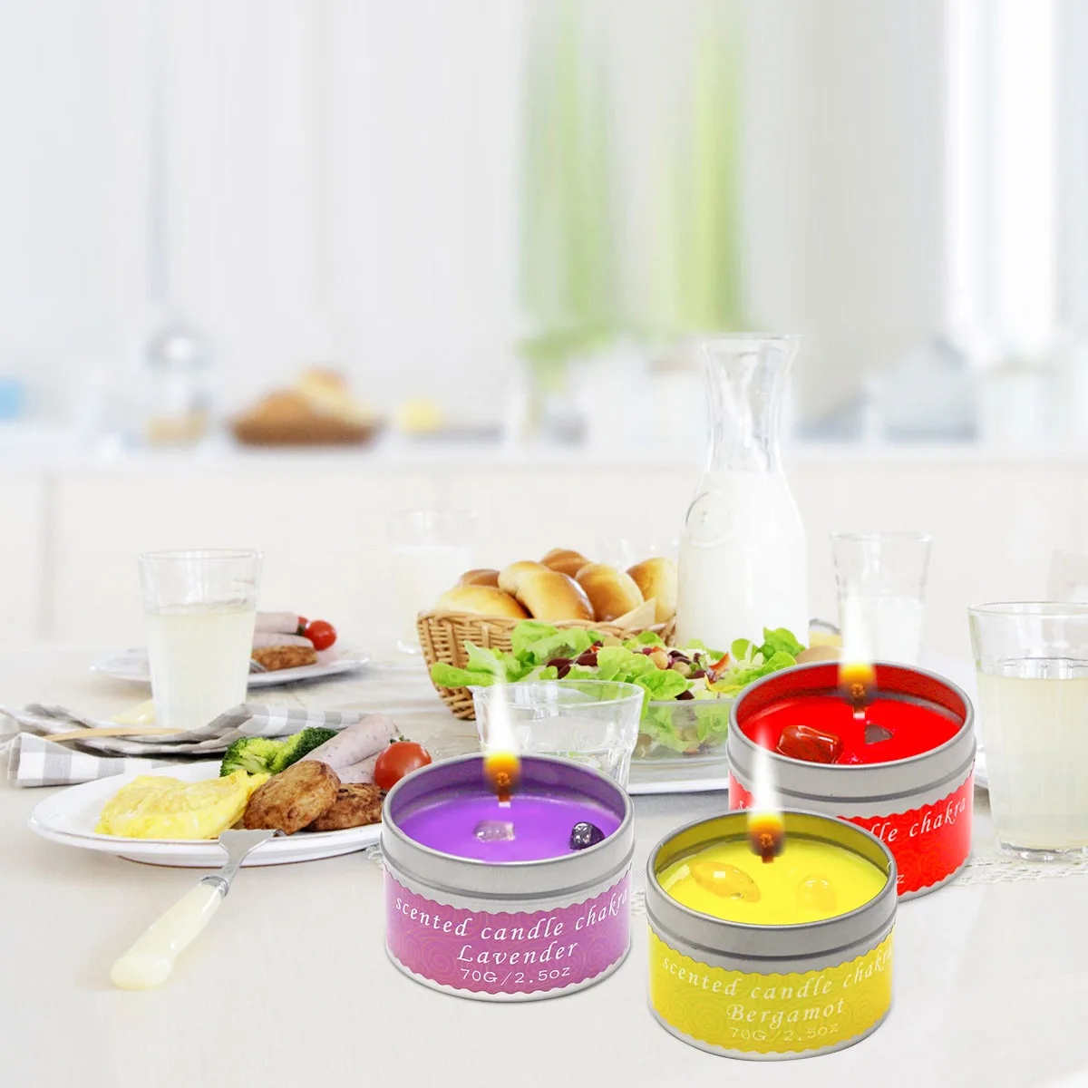 100Hrs Burning Aromatherapy Fragrance Crystal Gem Stone Soy Jar  Gift Set Chakra Candles for Home Scented of 7 Pack 2.5Oz
