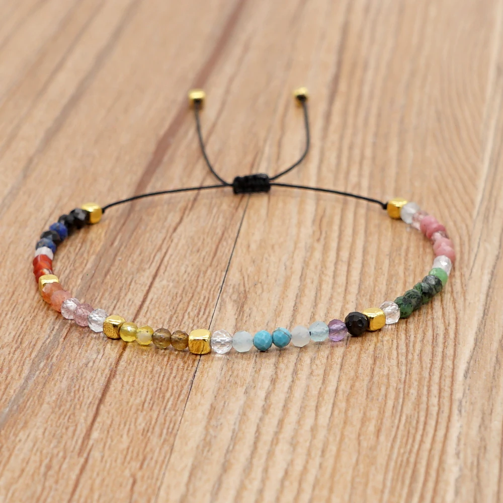 Go2BoHo Multicolor Bracelet Summer Beach Fashion Jewelry Metal Cube Crystal Semiprecious Stone Beaded Boho Bracelets for Women