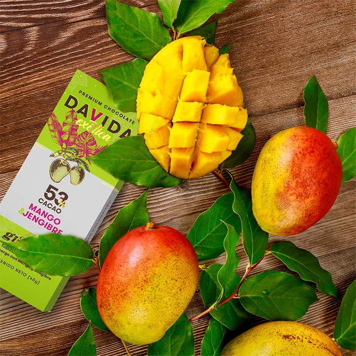 DAVIDA Wholesale Semisweet Chocolate Bar 53% Cocoa with Colombian Fruits Mango & Ginger 100% Premium Colombian Cocoa
