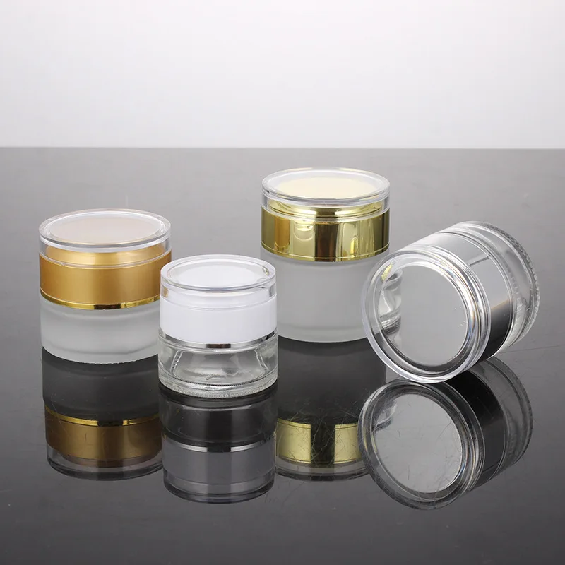 Custom 30g 50g frosted glass cosmetic jars facial cream packaging jar Use Skin Care Cream