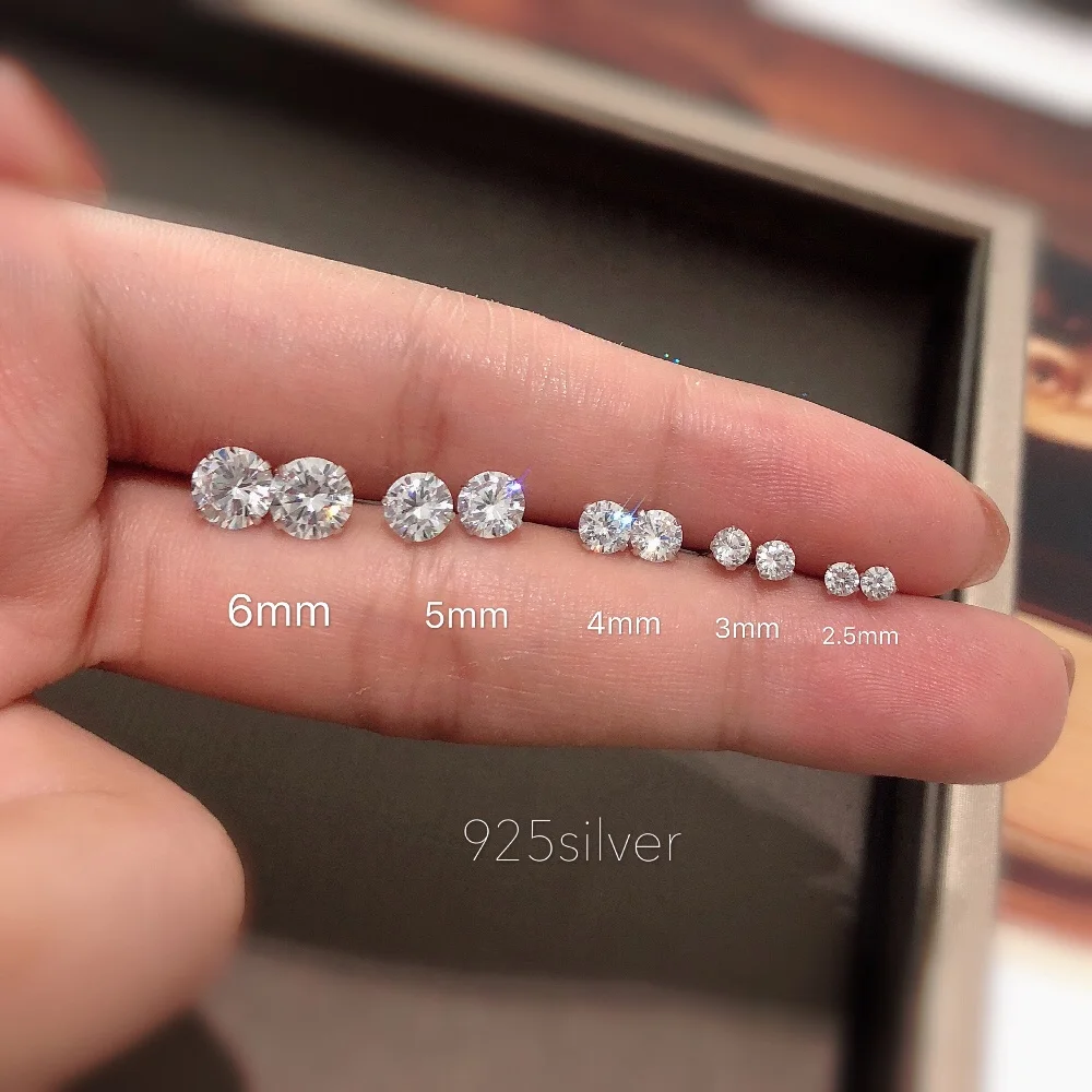 Fashion 925 Sterling Silver Clear Claw Setting  Cubic Zircon Stud Earrings Classic Silver earring