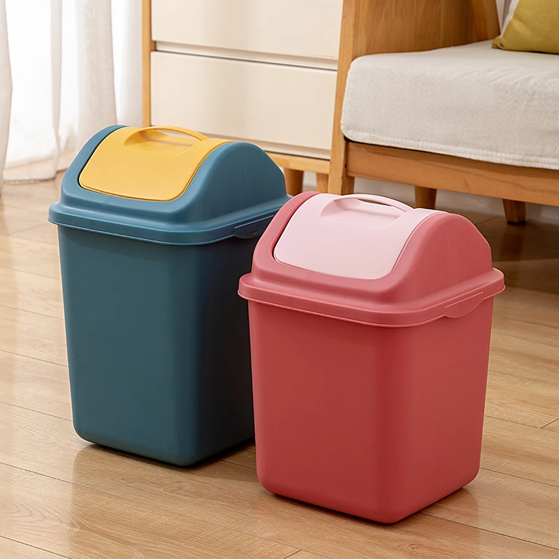 Portable Plastic Kitchen Garbage Bin Trash Can with Swing Top Lid