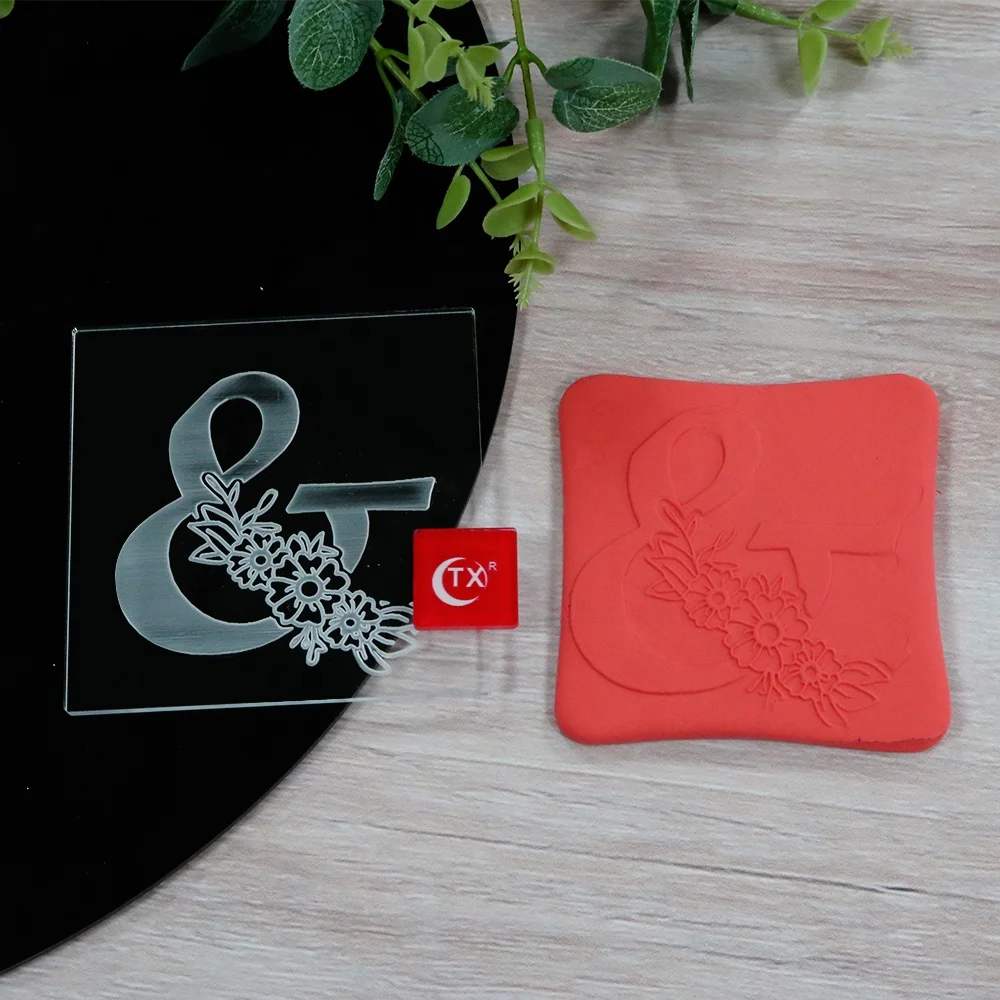 TX Floral Alphabet Embosser Set A-Z With Ampersand Acrylic Fondant Stamp Embosser For Cookies Cupcake and Baking Cake Decoration