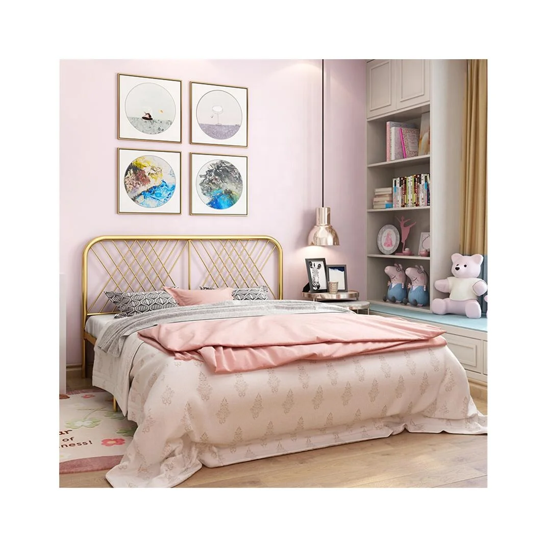 
 Изысканная конструкция от производителя, недорогая металлическая платформа для кровати для домашнего использования с винтажным изголовьем, первоклассная стальная подставка для кровати  