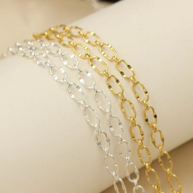 14K Gold Filled Hammered Oval Cable 3mm Chain Necklace Peanut Rectangle Link Chain Tarnish Resistant DIY Jewelry Findings