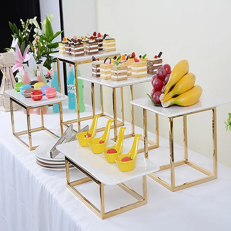 Professional kitchen equipment restaurant gold food display dessert buffet dessert table cake stand set for otherhotel