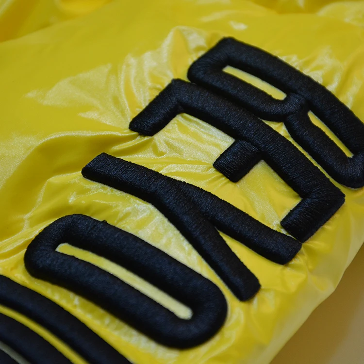 Yellow shiny waterproof puffer winter duck down jacket 3D embroidery bubble down coat women