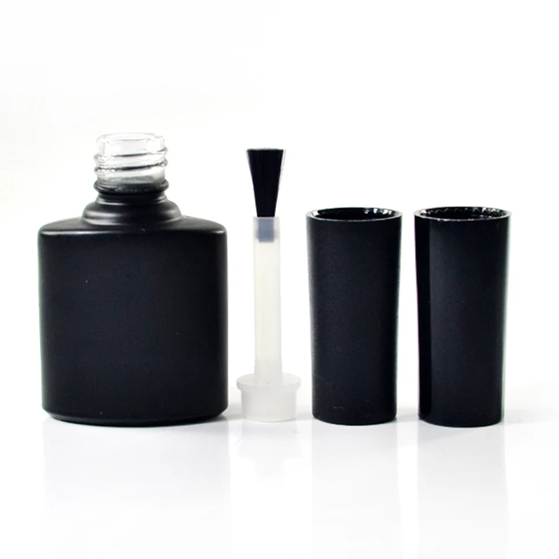 Custom logo printing empty 5ml 7ml 10ml 11ml 13ml 15ml matte black UV gel glass nail polish bottles with brush cap