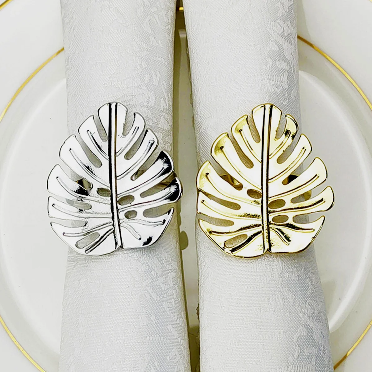 gold metal leaf napkin ring for table setting