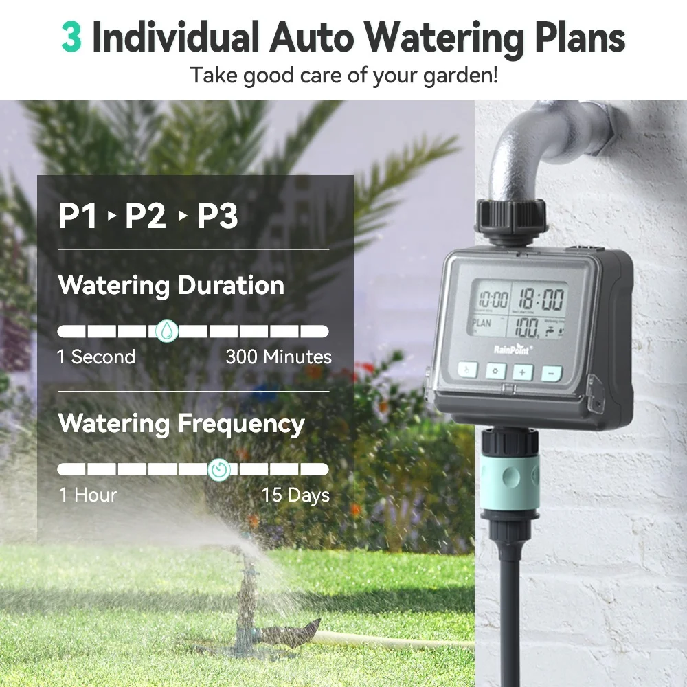 Rainpoint New Arrival Digital Water Timer Rainfall Sensor Rain Delay Automatic Irrigation 3 Plans Watering Computer Garden Timer
