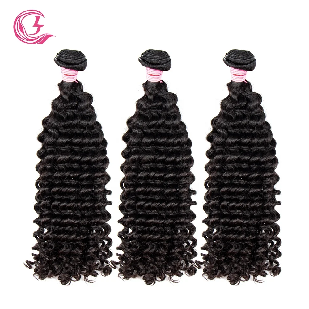 Clj Wholesale Paquet Intact Hair Scales Glossy And Easy To Comb Peruvian Black 12A Deep Wave Wig Bundles With Frontal