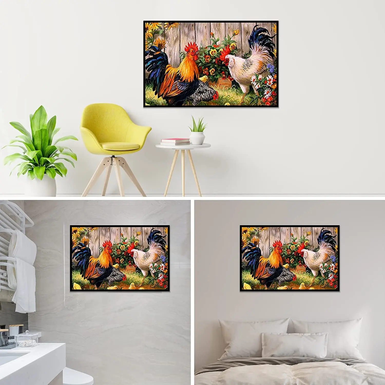 DIY 5D Diamond Painting Kits for Adults,Round Full Drill Diamond Art Kits,Rooster Hen Gem Painting Art for Kids