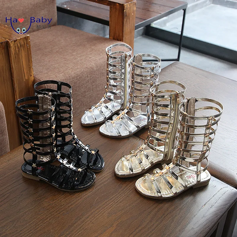 Hao Baby Girls Princess Little Children High Top Long Tube Girl Star Sandals Dress Casual Shoes