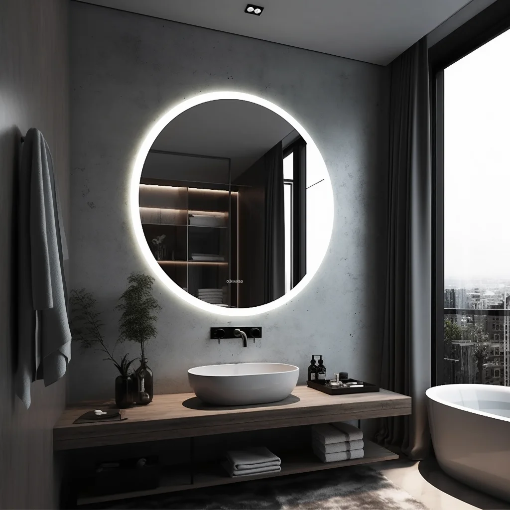 Digital Mirror Alarm Clocks Led Projectioncct 3000K-6000K Light Bathroom Mirror Led Round Led Big Wall Mirror For Room Design