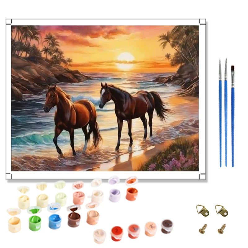 Diy Custom Painting By Numbers Sunset Horses Paint By Number Hand Painted Home Decor Animal Decor for Living Room for Beginners