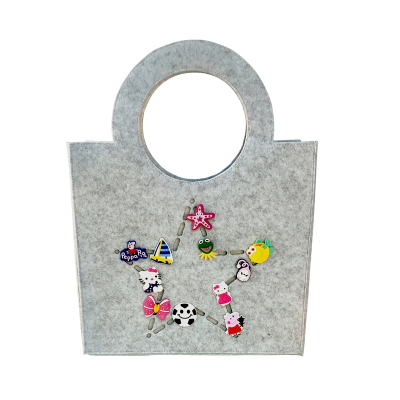Fashionable high quality brand new design felt tote bag with DIY decor lady handbag warm bags for winter and spring