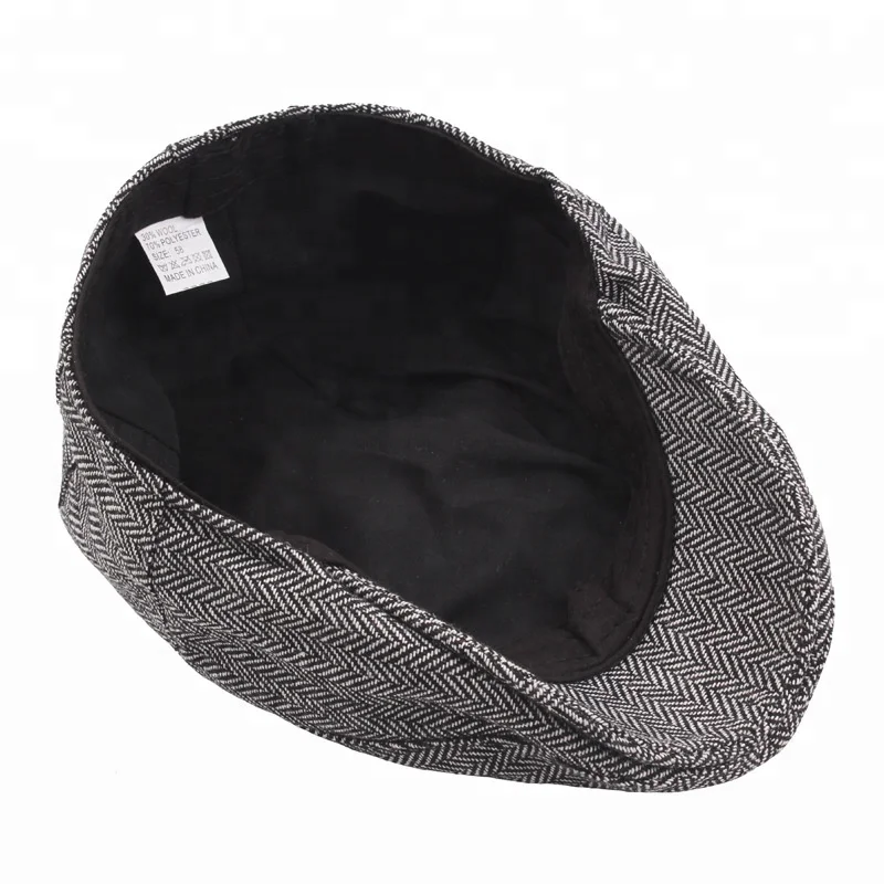 Custom Design Wholesale Cut and Sewn Tweed Hats Spring Autumn Herringbone Beret Hat Cabbie Wool Flat Top Ivy Cap for Men 5