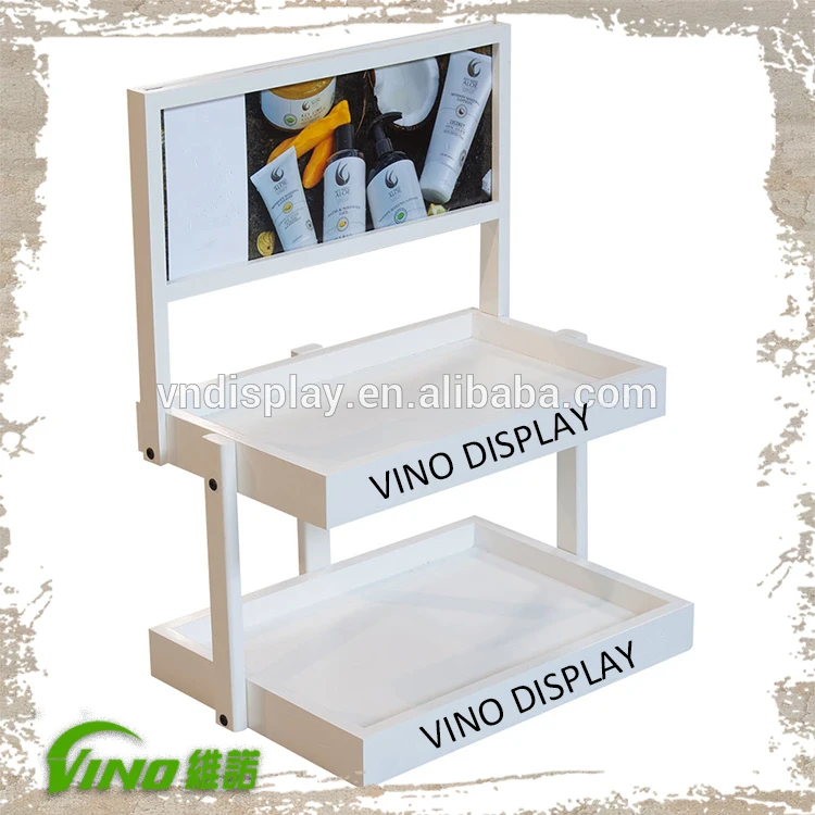 Supermarkets Promotions Display Shelves 3 Post Counter Top Wood POP advertising display supermarket shelf