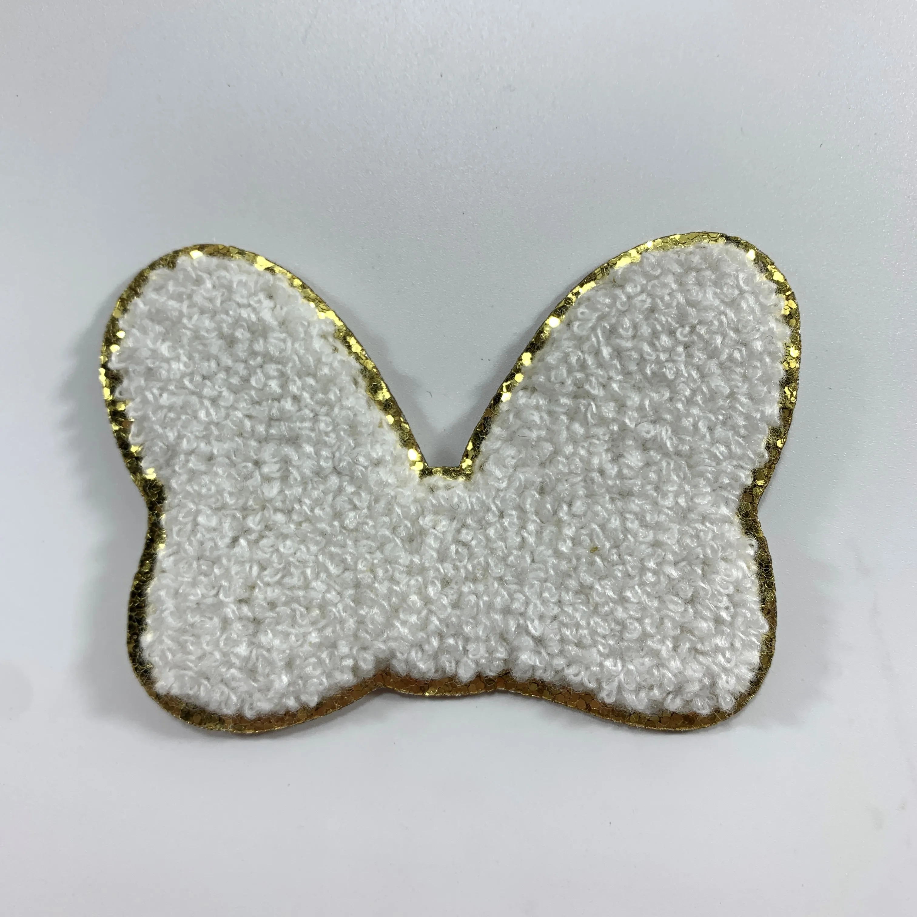 Colorful glitter gold rim Chenille Iron on Patches Embroidered patch rainbow bowknot heart sticker for cosmetic bags Applique