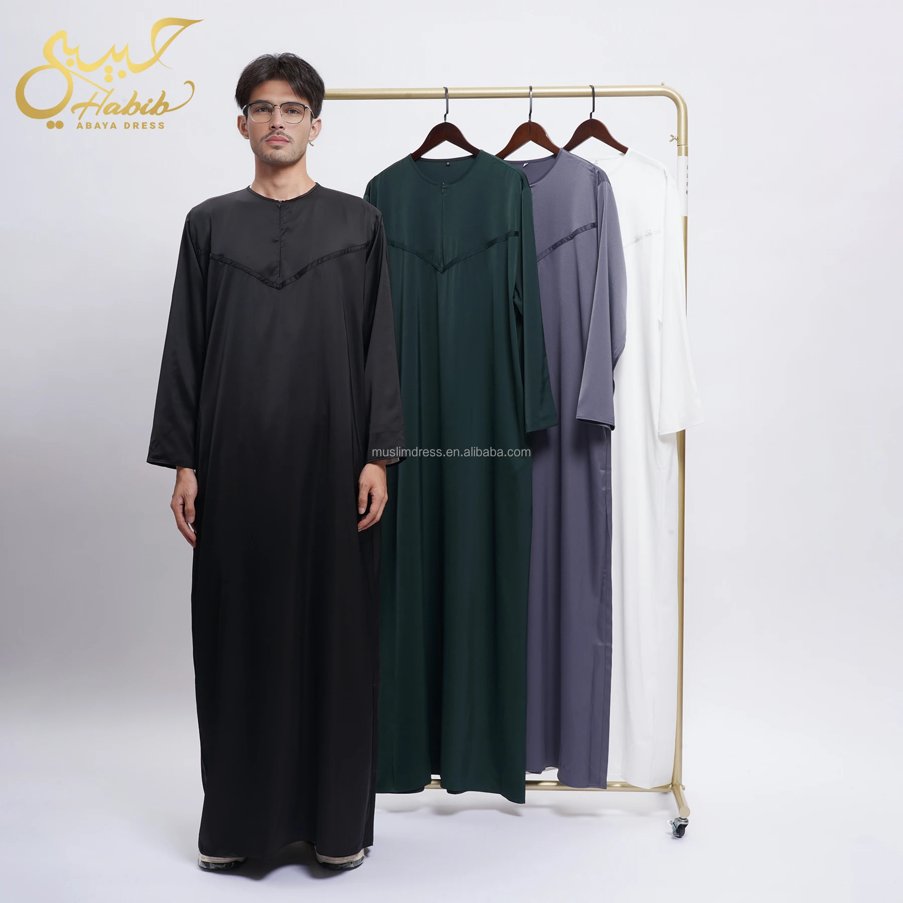Habib emirati saudi thobe Мужская мусульманская оптовая продажа Высококачественная атласная thobes для мужчин islam