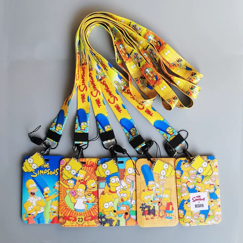 Lanyards Cute Cartoon The Simpsons Card Holder Neck Phone Strap ID Badge Plastic Card Case Anti-Lost Lanyard Promotional Gift