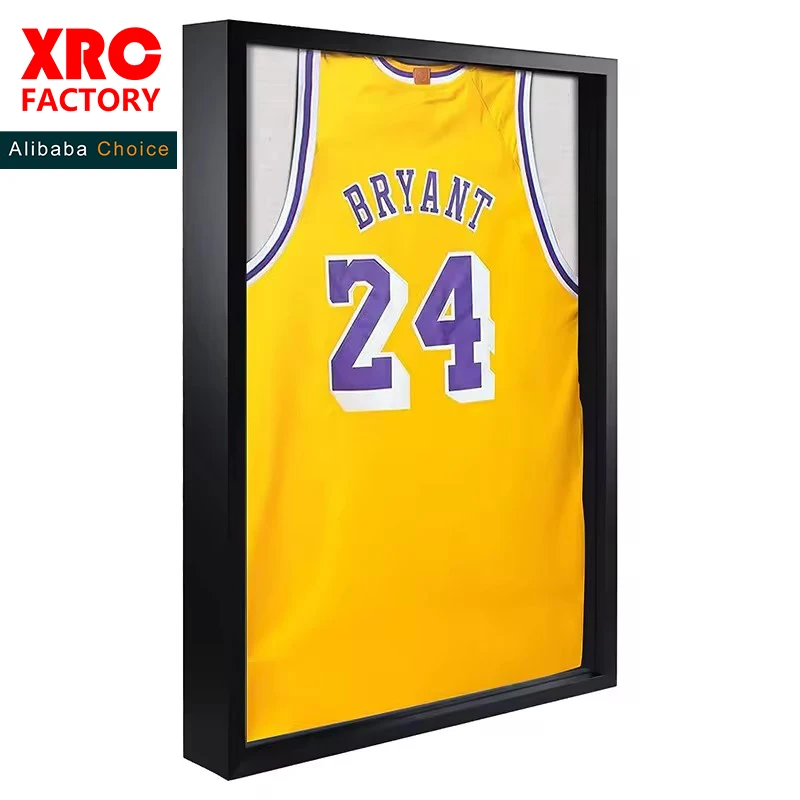 Amazo Hot Selling 24*36 Black Wood Shadow Box Football Basketball Lockable Jersey Frame Display Case with 98% UV Protection