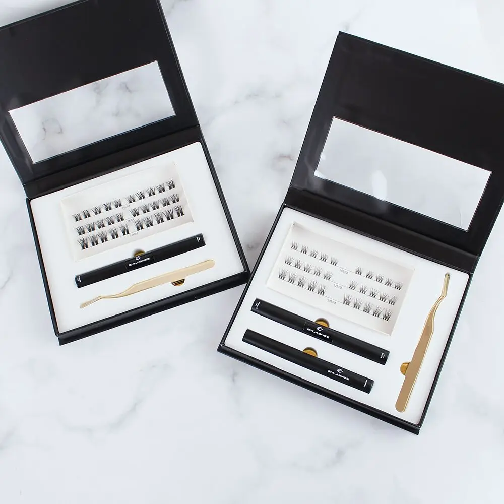 Free design patented superthin band individual cluster lashes segmented eyelashes last 2 weeks diy lash extension kit