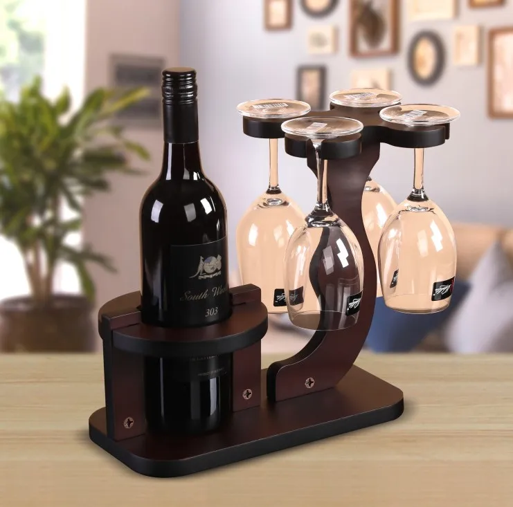 2020 new creative wooden wine rack hanging wine glass decoration on the desk