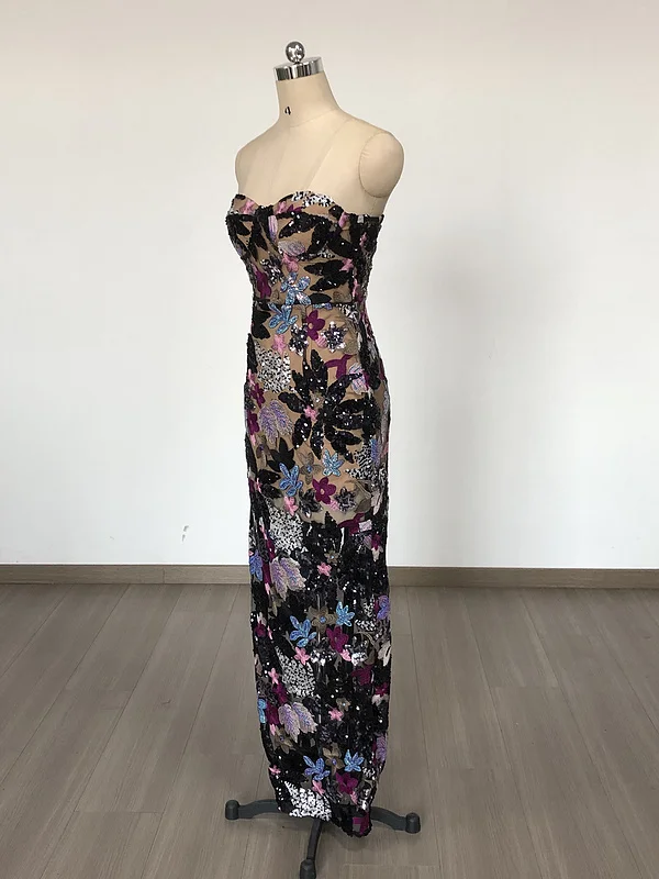 Fashionable Styles Black Women Maxi Prom Dress Sleeveless Sequined Sexy Night Club Party Dress