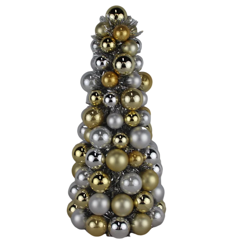 Senmasine 40cm Silver Gold Baubles Ornaments Tinsel Xmas Decoration Ball Conetree Tabletop Christmas Tree