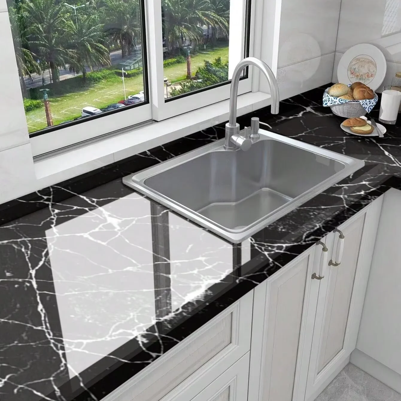 UDK Hot Sale Kitchen Sticker 60cm*5m Glossy Gilded Marble Wall Paper Self Adhesive Vinyl for Cabinet