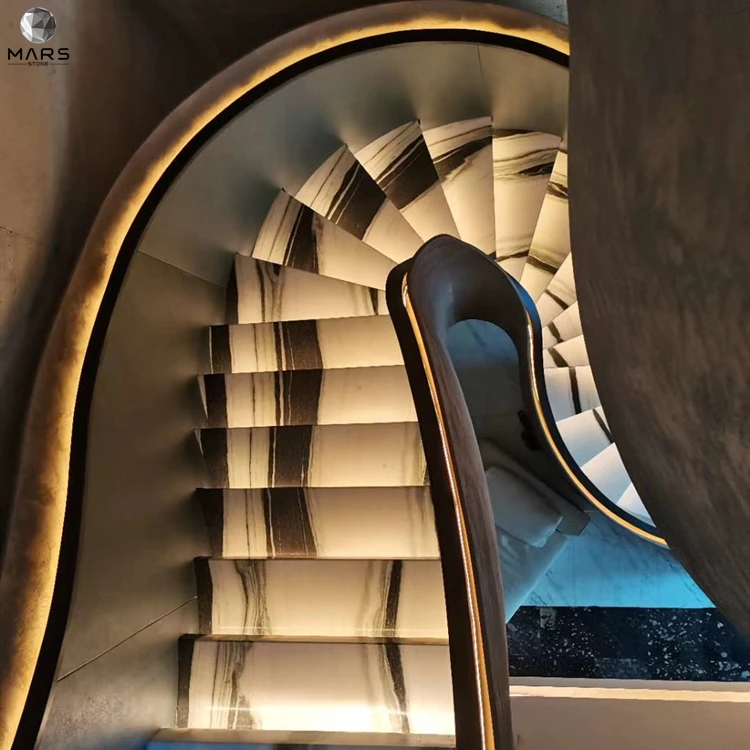 Cheap China Panda White Marble Bookmatch Stair