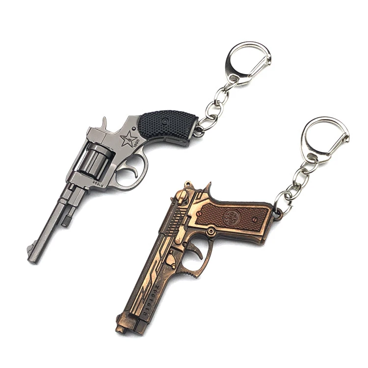 Popular cool decorational Cross fire metal Mini Pistol Key Ring  metal gun keychain for bag