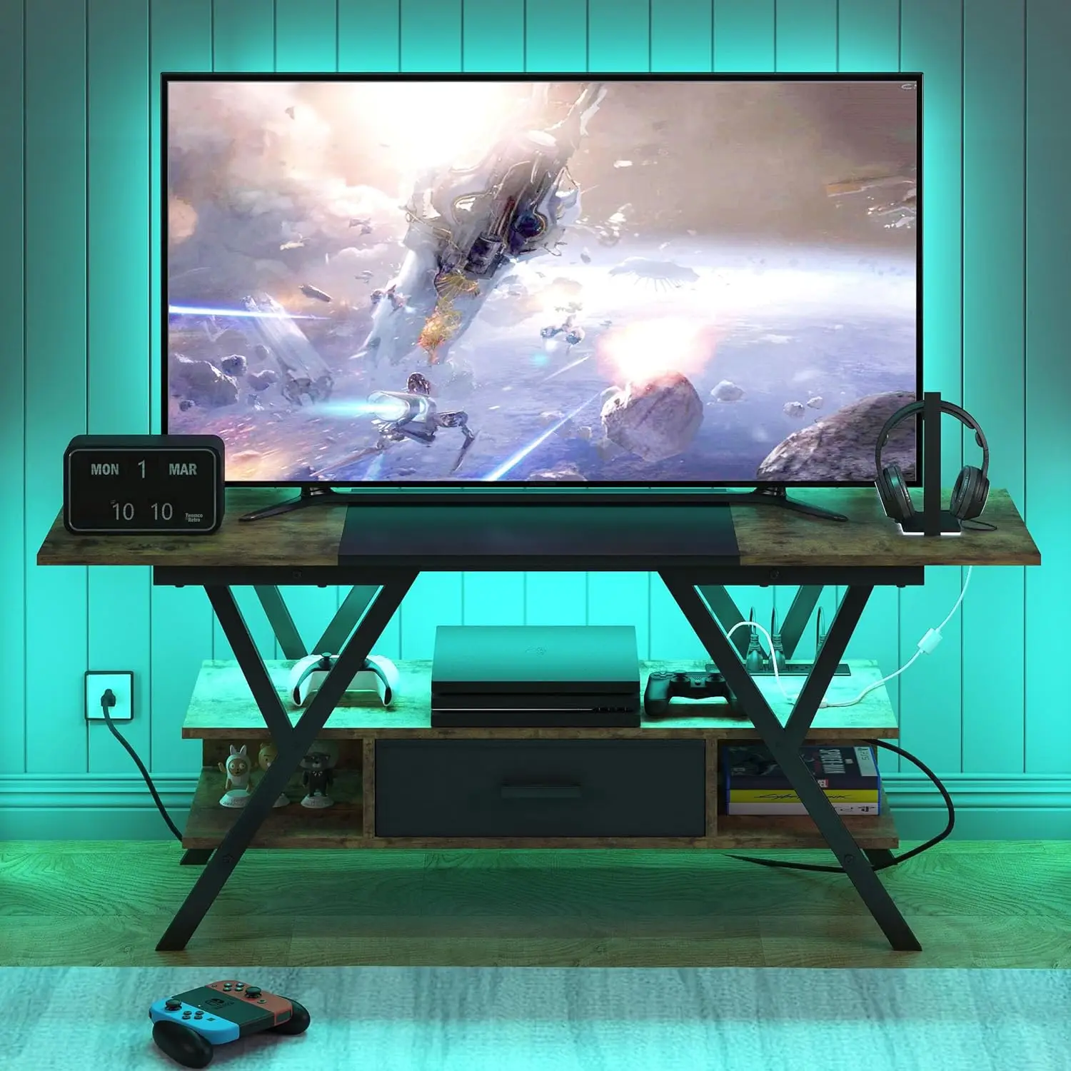 Entertainment Center Gaming TV Table Outlets Media Console Living Room LED TV Stands Table