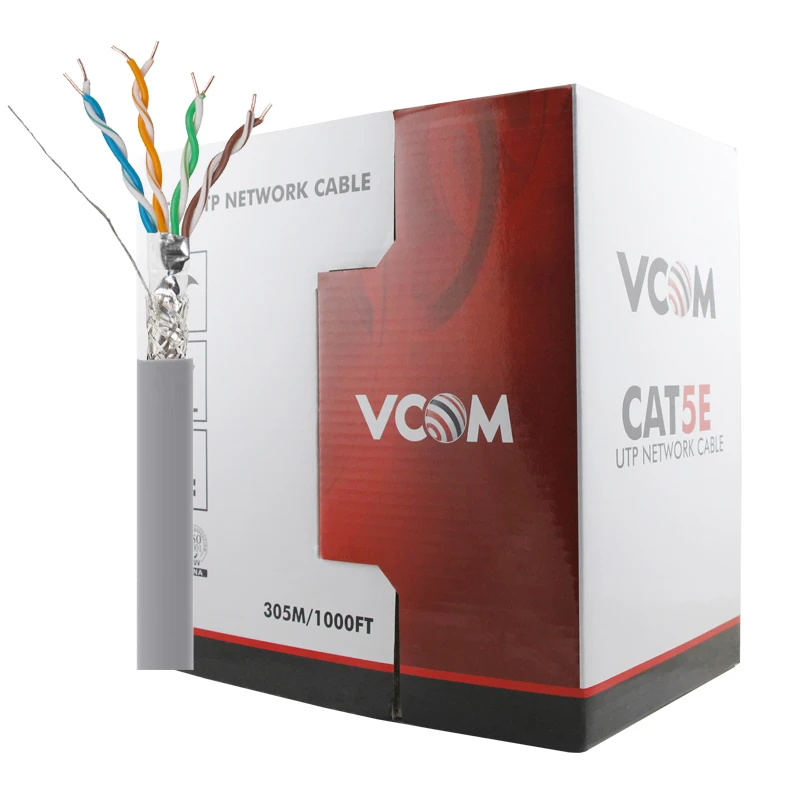 VCOM Professional Cat5e Network Cable Manufacturer Pass Test 96Braided Double Shielded Ethernet Cable in Pull Box