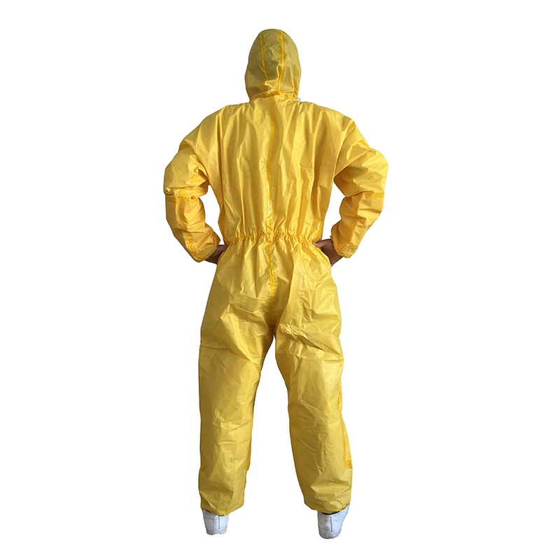 Disposable PP Fabric PE Coated Chemical  Resistant Safety Coveralls Against Acid  Alkali