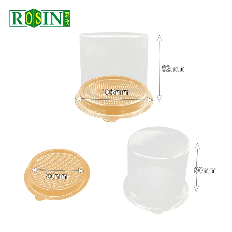 Custom PET Round Golden Cake Box Packaging Plastic Slice Cheesecake Container With Transparent Lid