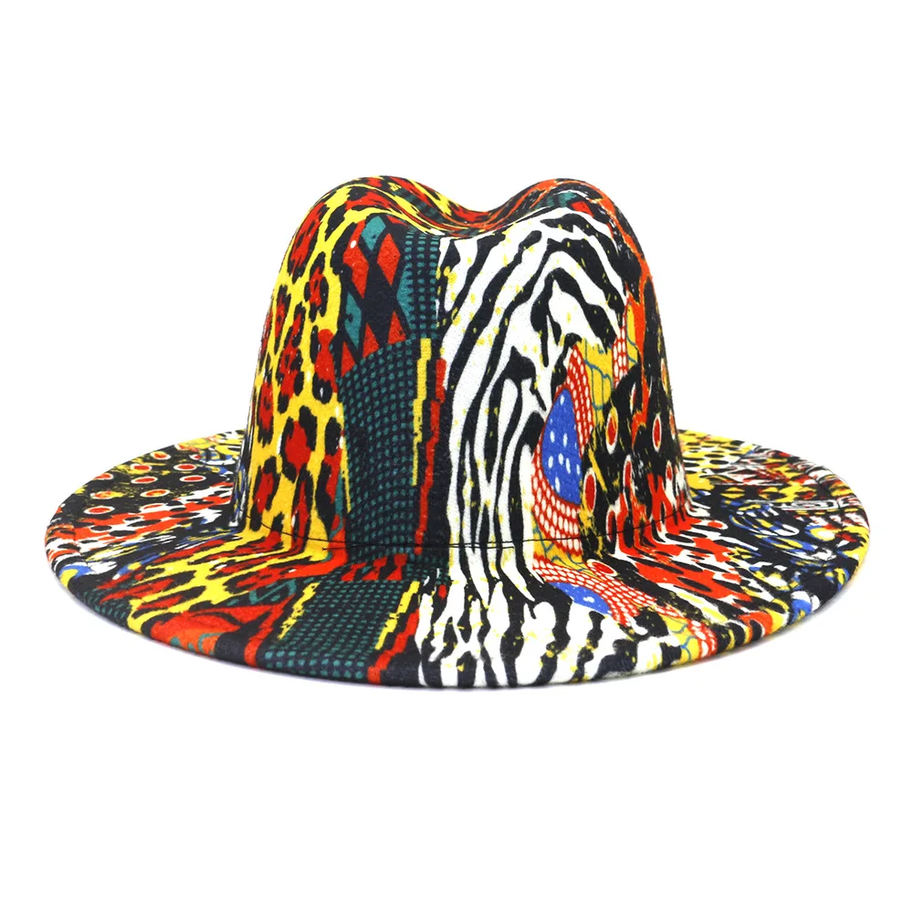 Double-sided Color Matching Jazz Hat Wholesale Leopard Print Wool Felt Fedora Hats