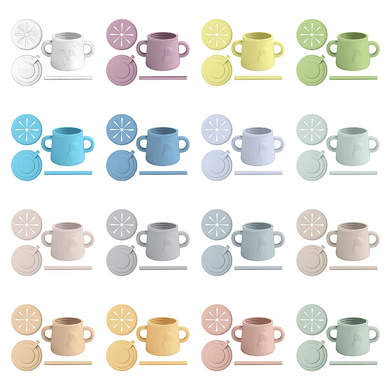 Marvelous design animal snail shape 2 in 1 sippy cup bpa free silicone baby training snack holder toddler sippy cup