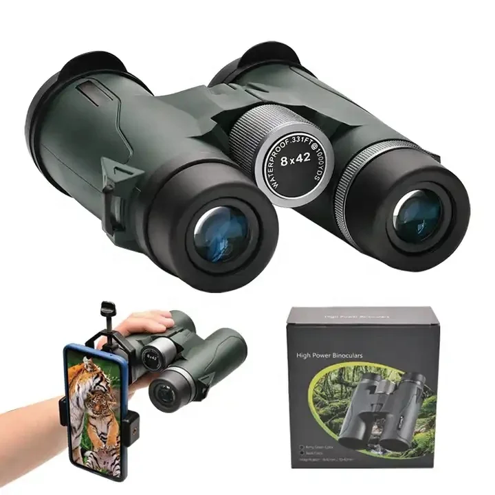 High Quality Tactical Nitrogenous Waterproof  8x42 10x42 High Power Dark Green BAK4 Binoculars Telescope for Outdoor Hunting
