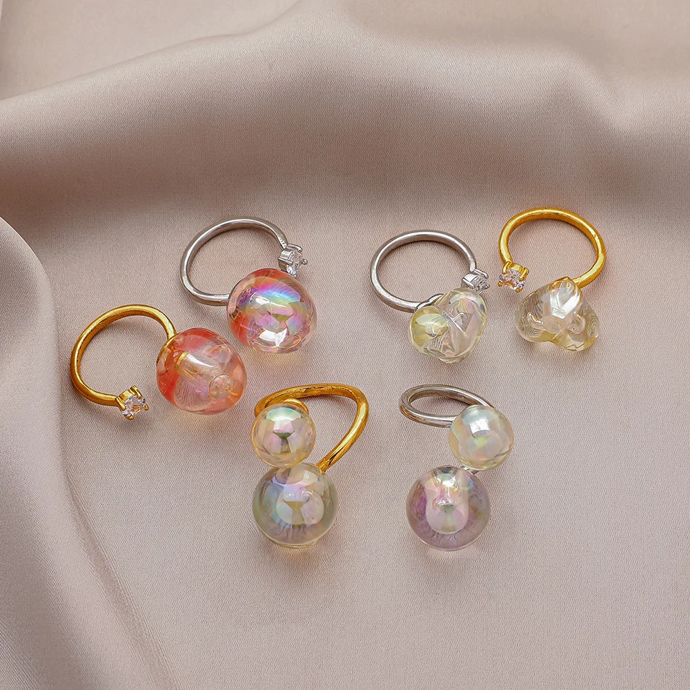 Cute Creative Fashion Jewelry Love Heart Diamond Copper Women Adjustable Resin Ring