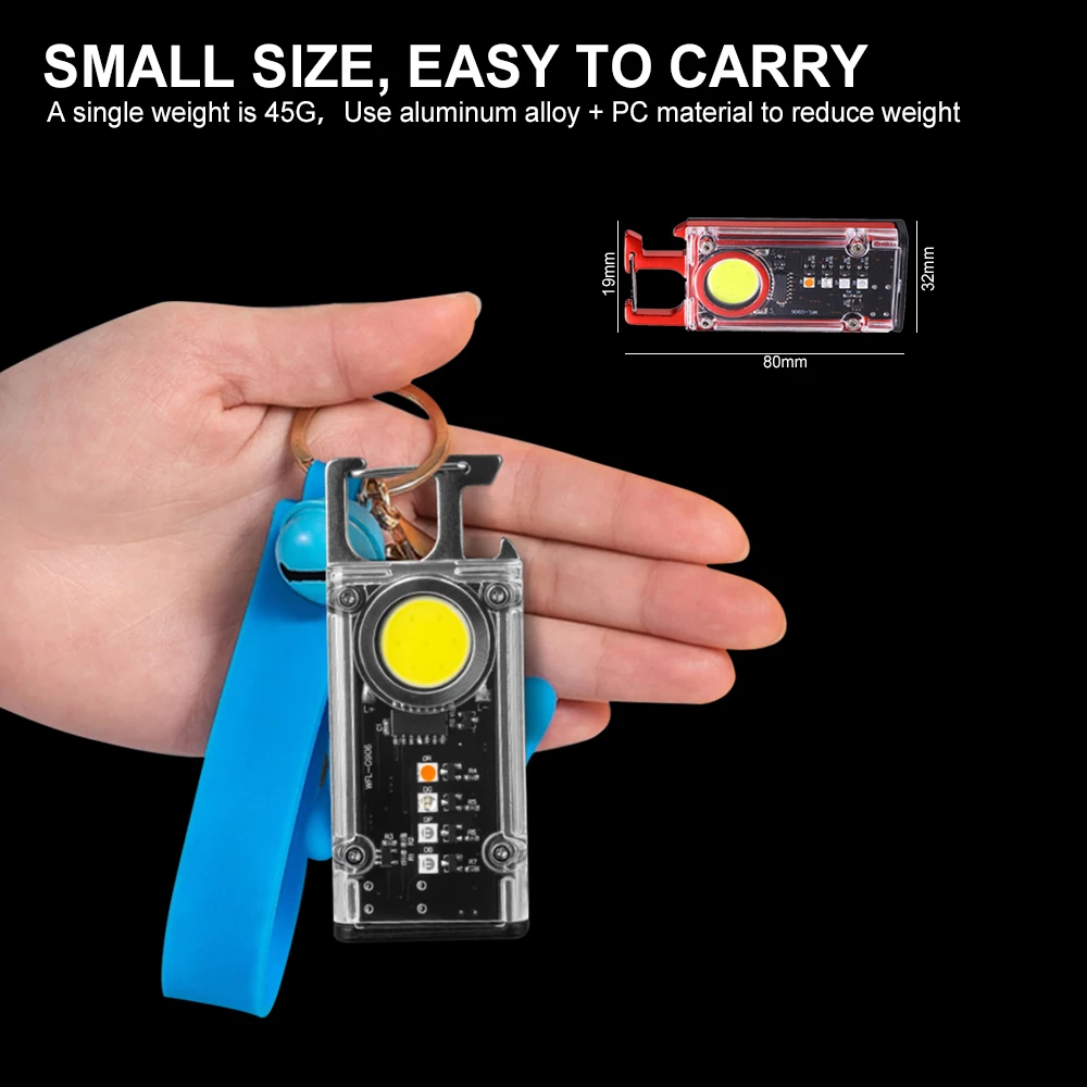 Asafee Portable EDC mini COB+LED Key Chain Light Type-C rechargeable Keychain Flashlight Torch