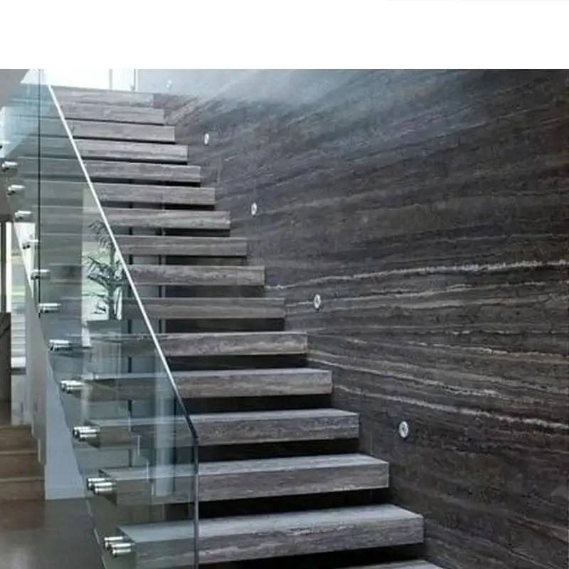 OEM/ODM Custom Natural Marble Floating Curved Staircase Modern Indoor Panda White Marble tiles for Stair Treads Design