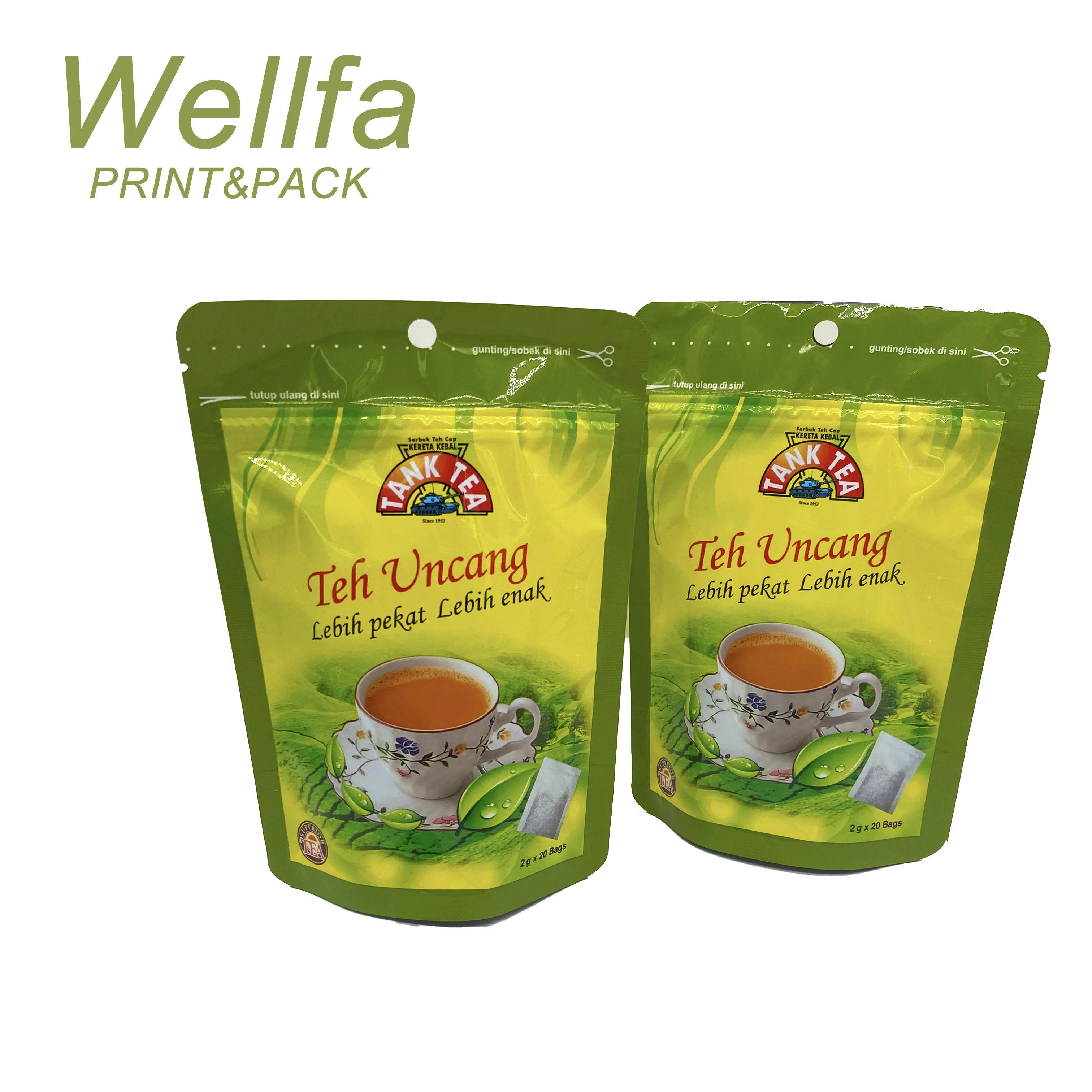 Stand up Foil Empty Tea Bags with Zipper and Individual Design for Sale