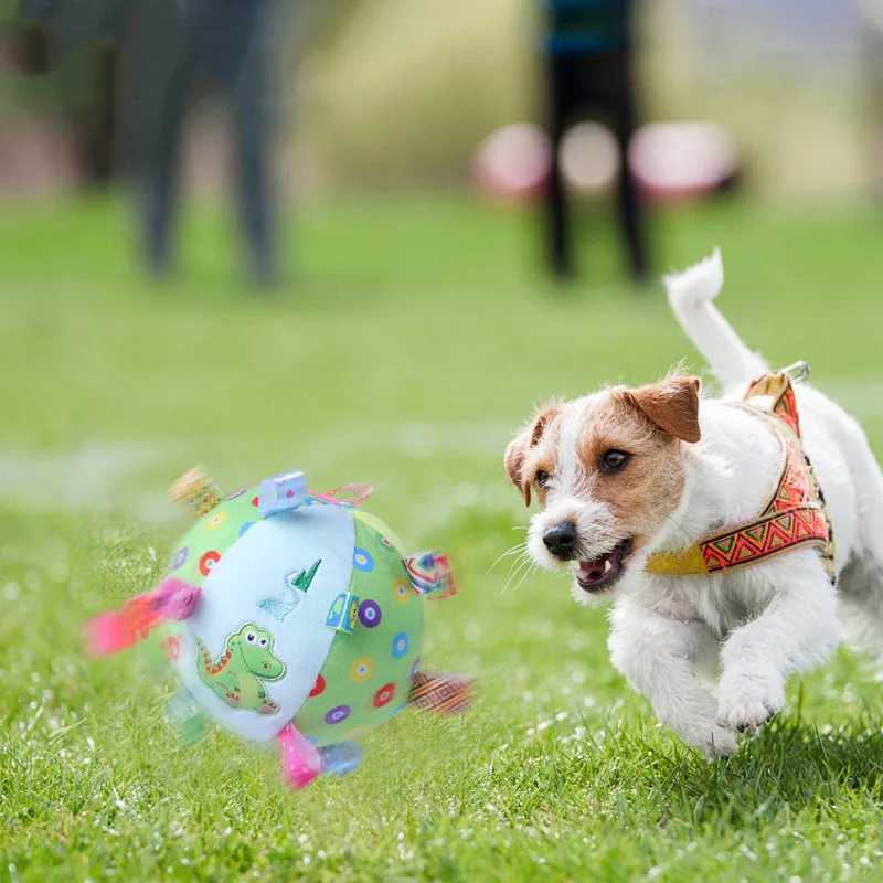Wholesale Colorful Terylene Chew Dog Toy Football Plush Ball with Sound for Baby Leaning Color