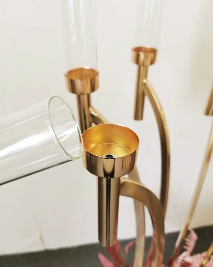 Wedding Decoration Centerpieces 8 Arms Metal Candelabra With Glass Chimney