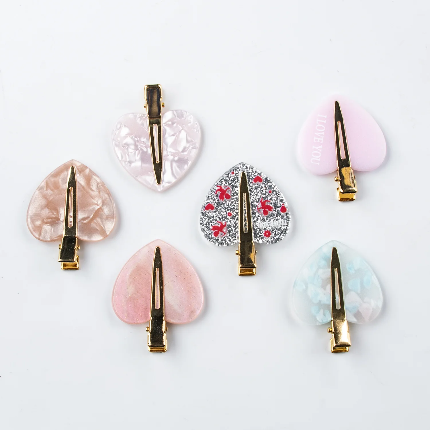 GENYA  2024 Heart Shape Pink Hair Clips For Women Girls PVC Elegant Letter Print No Bend Clips hair clip accessories