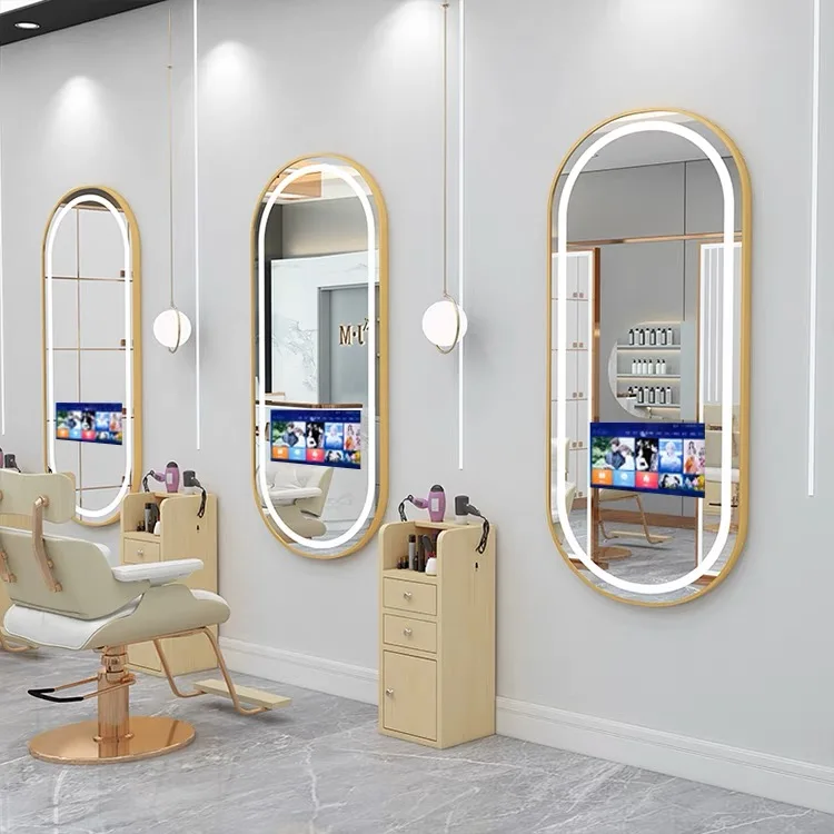 Barber Shop Mirror Hair Salon Special Led With Light Wall Mounted Simple European Style Hair Cutting Mirror Salon Mirror
